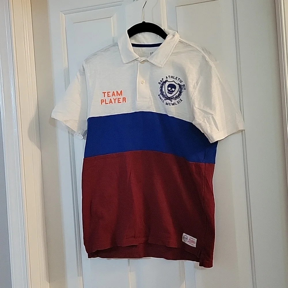 Gap striped team player white blue burgandy polo xxl